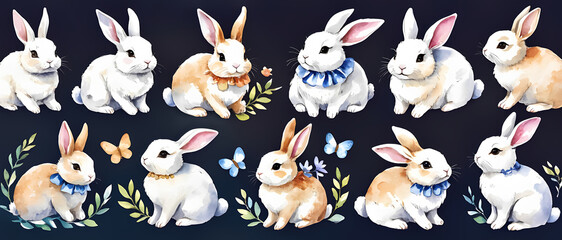 Obraz premium A set of twelve cute rabbit stickers