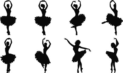 Elegant ballerinas in symmetrical ballet poses in silhouette style © Meysood