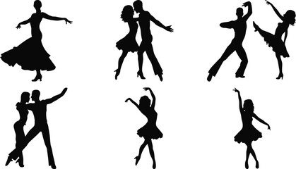 Classical and romantic dance duos in stylized silhouettes