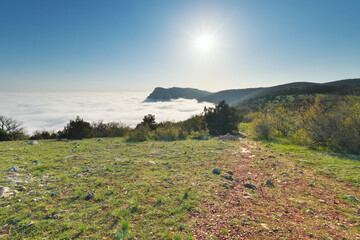 Landscape nature composition of panorama in mountain at sunny day.