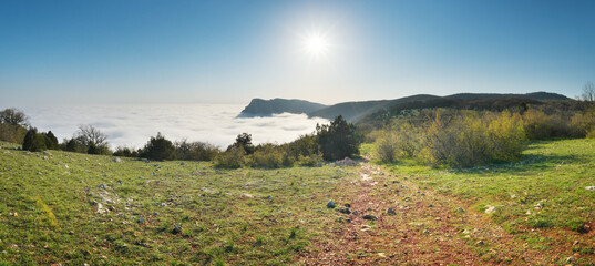 Landscape nature composition of panorama in mountain at sunny day.