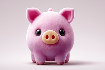 Adorable Pink Piggy Bank with Expressive Eyes and Detailed Fur Texture for Financial Themes