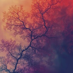 Abstract branches and fractal patterns merging on a gradient backdrop natural and isolated