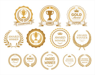 Collection of golden badge Award vector illustration collection