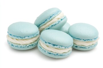 Fototapeta premium Delicate light-blue macarons, stacked, creamy filling