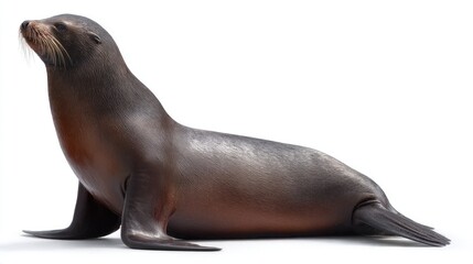 Naklejka premium Sea Lion Pose Majestic Marine Mammal Isolated on White.