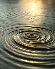 Fototapeta premium Golden Water Droplets Creating Concentric Ripples