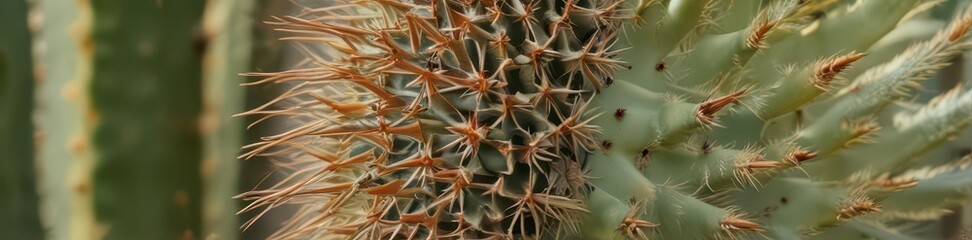 Obraz premium Close-up of a cactus with variegated brown and green spines , thorn, arid plant