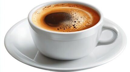 Fototapeta premium Espresso Elegance Frothy Coffee Delight on White Background.