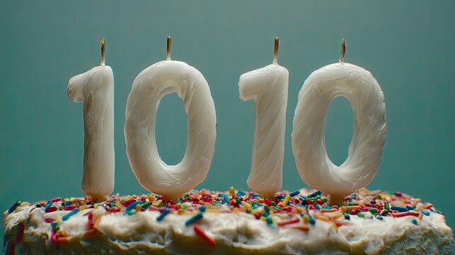 Cake Celebrating a 1010 AnniversaryBirthday on Blue.