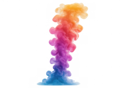 Rainbow colored smoke forming a swirling plume with transparent background, ideal for creative projects