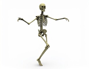 Halloween skeleton dancing over white background, X-ray cheerful human skeleton with fancy poses and moves
