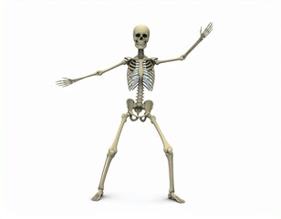 Halloween skeleton dancing over white background, X-ray cheerful human skeleton with fancy poses and moves