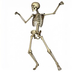 Halloween skeleton dancing over white background, X-ray cheerful human skeleton with fancy poses and moves