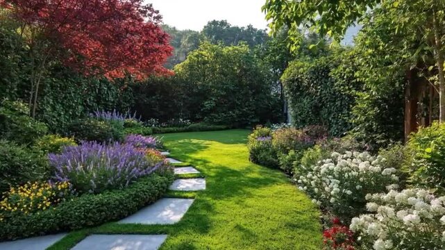 Stone Garden Path Through Vibrant Flowers &ndash; 4K Serene Nature Walk Footage