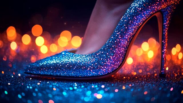 Close-up of a sparkling high-heeled shoe