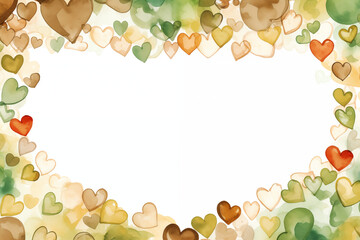 Green and brown watercolor hearts frame