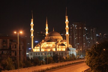 Obraz premium Top Camlica Mosque Night Lights In Photo 