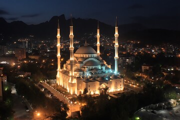 Fototapeta premium Stunning Camlica Mosque Cami Night Lights Photo 