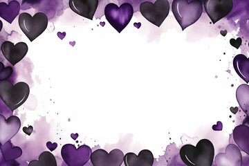 Purple and black watercolor hearts frame