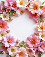 Fototapeta premium Pastel Floral Frame with Various Flowers on Clean White Background