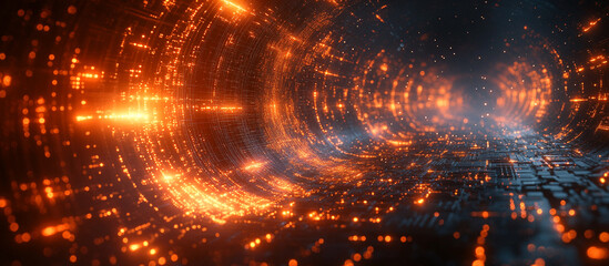 Fototapeta premium Abstract futuristic tunnel with glowing orange energy.