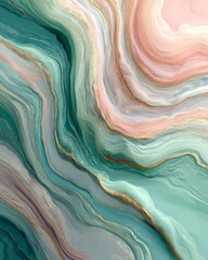 Abstract Green Pink Marble Texture with Gold Accents