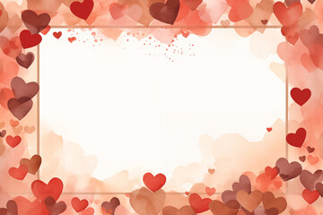Red and brown watercolor hearts frame