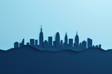 Fototapeta premium Abstract Paper Cutout Skyline with Blue Gradient Background