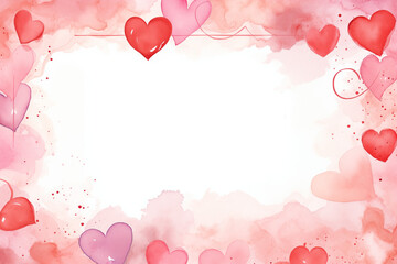 Yellow and pink watercolor hearts frame