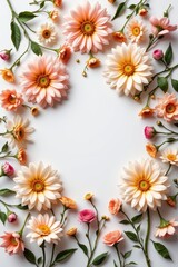 Pastel Flower Arrangement in Botanical Composition on Light Background