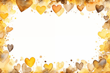 Yellow and brown watercolor hearts frame
