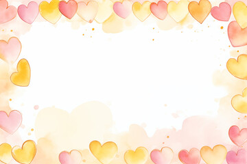 Yellow and pink watercolor hearts frame