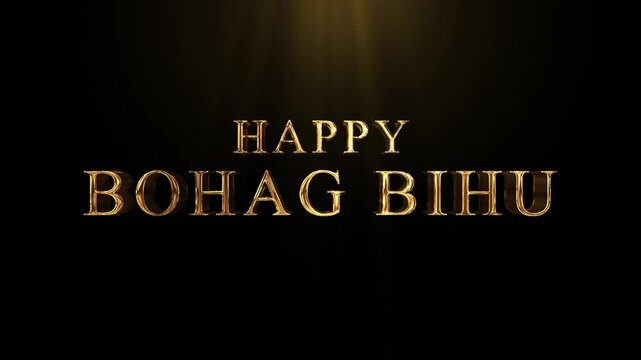 luxury Happy Bihu golden text intro with black background, 