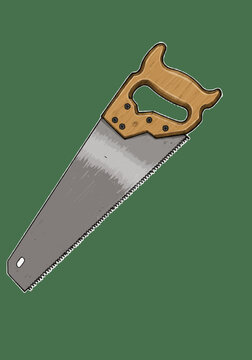 Simple and clean vector illustration of a classic hand saw with a polished steel blade and a wooden handle. Serrote, em portugu&ecirc;s.
