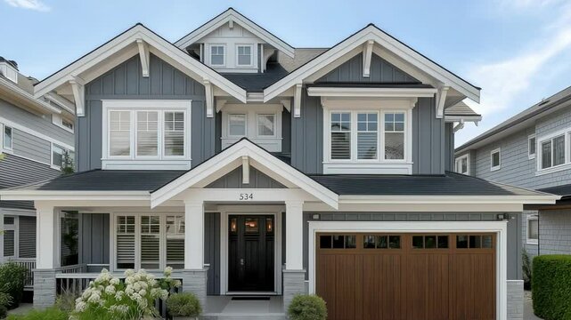 Classical American house in the suburbs with white trim