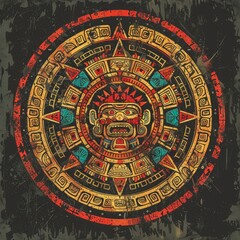Fototapeta premium Aztec calendarinspired circle geometric patterns