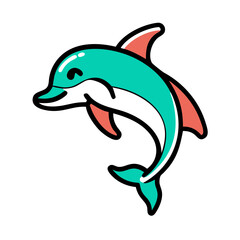 Fototapeta premium Cute teal dolphin illustration, for kids books