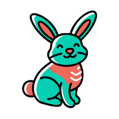 Cute teal bunny rabbit illustration, for children's books