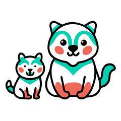 Cute animal family, parent and baby, isolated illustration