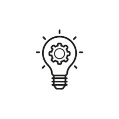 Light Bulb with Gear icon line art on white background