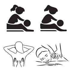 Massage Icon Set and Hot Oil Massage