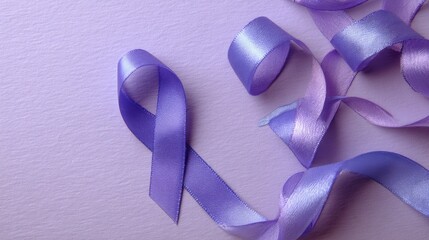 Purple Ribbon Hope Symbol of Awareness on Lilac Background.