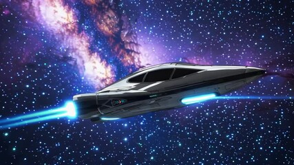 Sleek spaceship soars through nebula with dramatic blue engine trails - Powered by Adobe