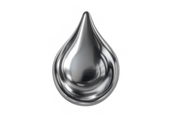 Silvery mercury droplet gleaming with intricate reflections, revealing liquid metal's luminous, mercurial surface against transparent backdrop