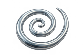 Metallic chrome spiral rotating on transparent background, creating a hypnotic and elegant visual effect