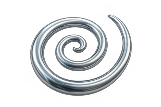 Metallic chrome spiral rotating on transparent background, creating a hypnotic and elegant visual effect