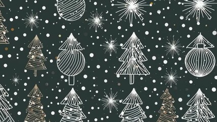 Magical winter wonderland with festive trees and snowfall in looping animation - Powered by Adobe