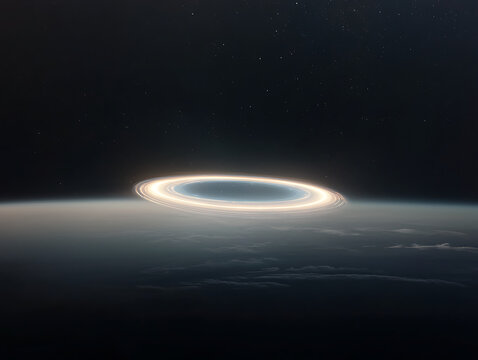 Planets luminous ring with space view.