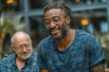 Joyful Moments Two Individuals Sharing a LaughterFilled Conversation Outdoors